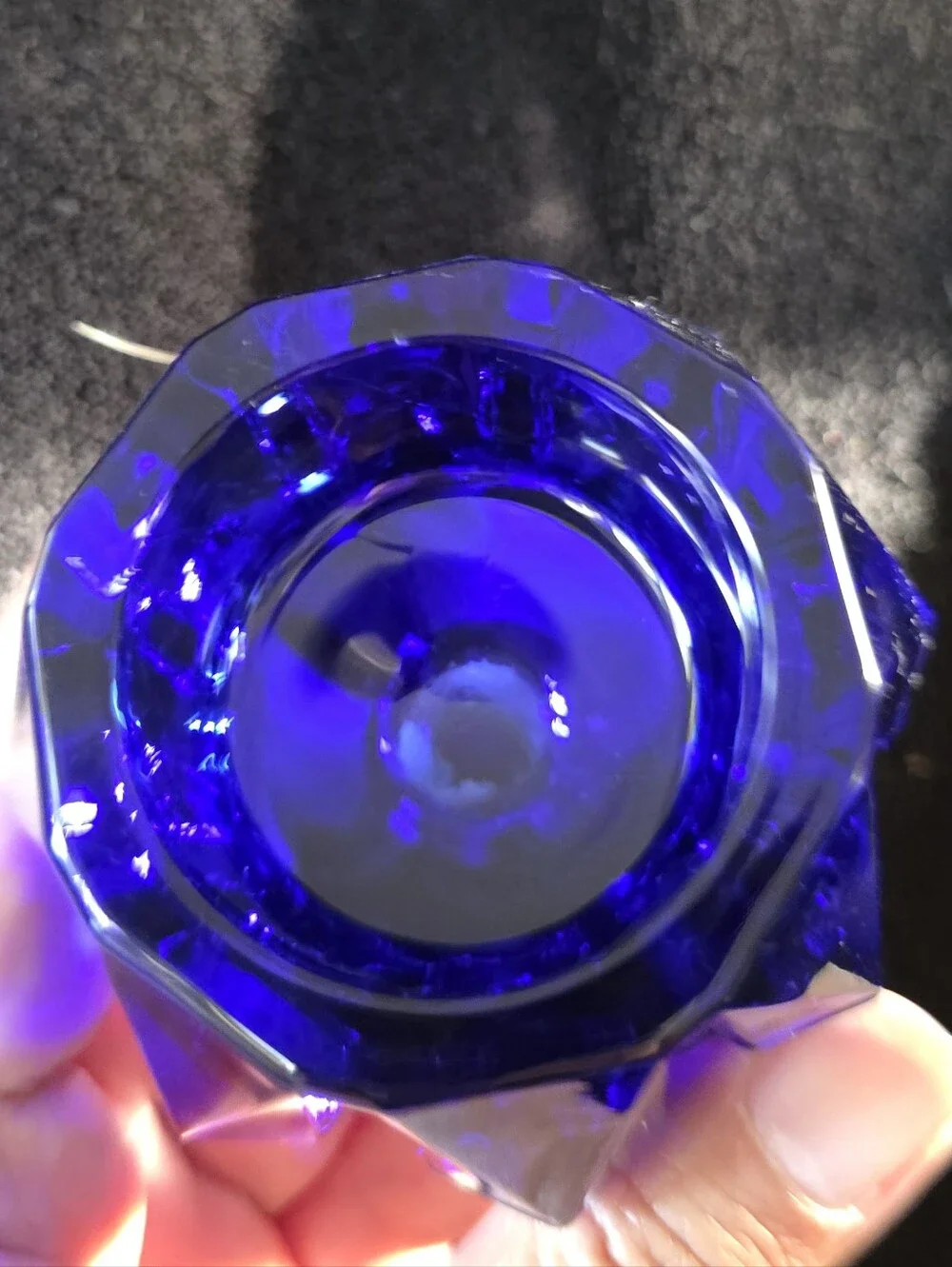 Vintage Cobalt Blue Faceted Glass Votive Candle Holders Set of 2